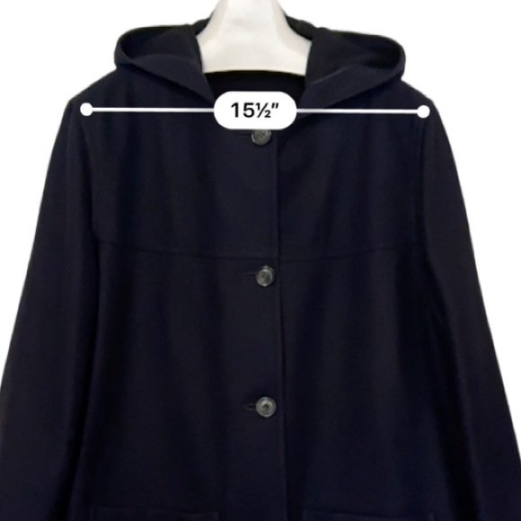 BURBERRY’S | Hooded Navy Blue Button Up Wool Maxi Over Coat Jacket Trench - Picture 11 of 16